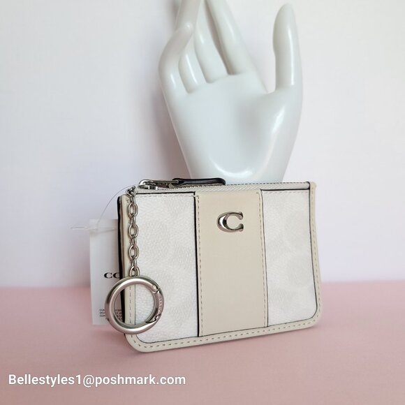 COACH Mini Skinny ID Card Case in Signature Canvas & Leather -White/Chalk color⭐ - Picture 4 of 16